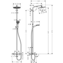 Colonne bain douche thermostatique HANSGROHE Crometta S 240 chromé + tablette Addstoris