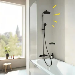 Colonne bain douche thermostatique GROHE Vitalio Start System noir mat + Tablette de douche d'angle Start Cube