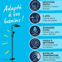 Colonne bain douche thermostatique GROHE Vitalio Start System noir mat + Tablette de douche d'angle Start Cube