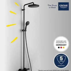 Colonne bain douche thermostatique GROHE Vitalio Start System noir mat + Tablette de douche d'angle Start Cube