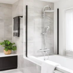 Colonne bain douche thermostatique anti-brûlure avec pomme de tête, douchette et flexible, chrome, Valentin Opium