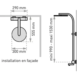 Colonne bain douche thermostatique anti-brûlure avec pomme de tête, douchette et flexible, chrome, Valentin Opium