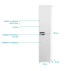 Colonne Blanche 30x30x150 cm - Bois MDF Blanc Brillant - BOX-IN