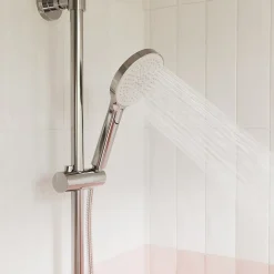 Colonne de bain/douche thermostatique avec pommeau, douchette 3 jets, flexible, barre réglable, chrome, GoodHome Anika