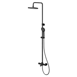 Colonne de bain/douche thermostatique avec pommeau, douchette 3 jets, flexible, barre réglable, noir, GoodHome Anika
