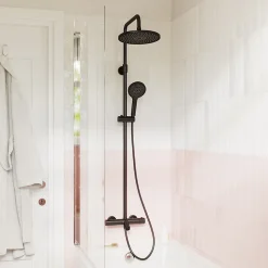 Colonne de bain/douche thermostatique avec pommeau, douchette 3 jets, flexible, barre réglable, noir, GoodHome Anika