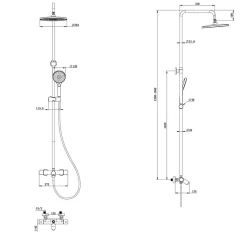 Colonne de bain/douche thermostatique avec pommeau, douchette 3 jets, flexible, barre réglable, noir, GoodHome Anika
