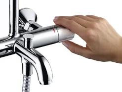 Colonne de bain/douche thermostatique avec pommeau + douchette 2 jets + flexible + barre réglable, chrome, Hansgrohe Vernis Shape