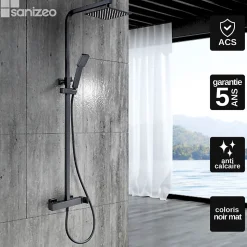Colonne de Douche Anti-Calcaire Noir Mat IMEX FIYI BDF016/NG