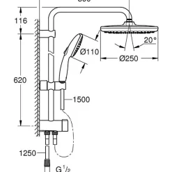 Colonne de douche avec inverseur manuel - Economie d'eau - GROHE Vitalio Start System 250 - Chromé - 26680001