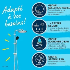 Colonne de douche avec inverseur manuel - Economie d'eau - GROHE Vitalio Start System 250 - Chromé - 26680001