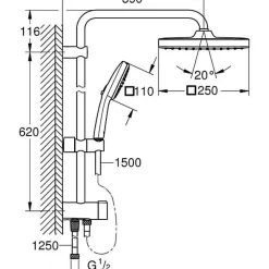 Colonne de douche avec inverseur manuel - Economie d'eau - GROHE Vitalio Comfort 250 - Chromé - 26698001