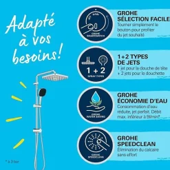 Colonne de douche avec inverseur manuel - Economie d'eau - GROHE Vitalio Comfort 250 - Chromé - 26698001