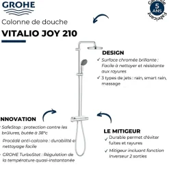 Colonne de douche avec mitigeur thermostatique GROHE Vitalio Joy System 210 Quickfix + microfibre