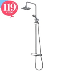Colonne De Douche Avec Mitigeur Thermostatique, Tête De Douche Fixe Et Douchette À Main À Jet Unique