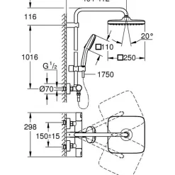 Colonne de douche avec mitigeur thermostatique - Economie d'eau - GROHE Vitalio Comfort 250 - Chromé - 26696001