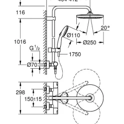 Colonne de douche avec mitigeur thermostatique - Economie d'eau - GROHE Vitalio Start System 250 - Noir Mat - 266772431
