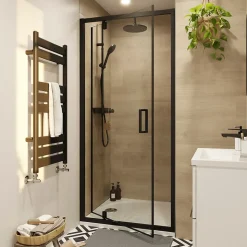 Colonne de douche avec mélangeur mécanique + douchette + flexible + barre réglable, chrome, GoodHome Etel