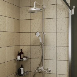 Colonne de douche avec mélangeur mécanique + douchette + flexible + barre réglable, chrome, GoodHome Etel