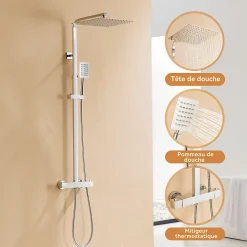 Colonne de Douche avec Robinetterie Thermostatique, Auralum max Ensemble de Douche avec pommeau + douchette