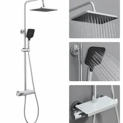 Colonne de Douche avec Robinetterie Thermostatique Lonheo max Ensemble de Douche avec Etagère, Douchette 3 jets