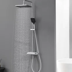 Colonne de Douche avec Robinetterie Thermostatique Lonheo max Ensemble de Douche avec Etagère, Douchette 3 jets