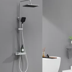 Colonne de Douche avec Robinetterie Thermostatique Lonheo max Ensemble de Douche avec Etagère, Douchette 3 jets