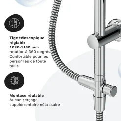 Colonne de douche baignoire sans robinet, Système de douche, Barre de douche Chrome F07TB000 Hit AM.PM