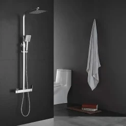 Colonne de douche carrée EXTRA FLAT, 73-122 cm, finition chrome poli, en laiton Kibath