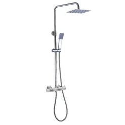 Colonne de douche carrée extra-longue VERARA, 100-150 cm, finition chrome poli, en laiton Kibath