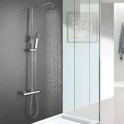 Colonne de douche carrée extra-longue VERARA, 100-150 cm, finition chrome poli, en laiton Kibath