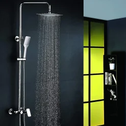 Colonne de douche carrée extra-longue DUA, 100-150 cm, finition chrome poli, en laiton Kibath