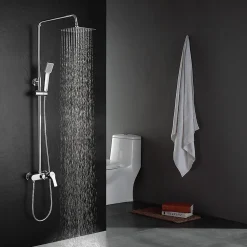 Colonne de douche carrée monocommande VER 83-126 cm, finition chrome poli, en laiton Kibath