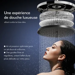 Colonne de Douche Chromée avec Étagère 40 cm, Douchette à Main 5 Modes, Effet Cascade et Rangement Pratique