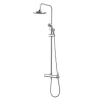 Colonne De Douche Chromée Avec Pomme De Douche Fixe, Douchette À Main Extractible Et Inverseur.