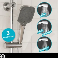 Colonne de douche EASY DELUXE chromé avec pommeau de douche effet pluie - raclette incluse