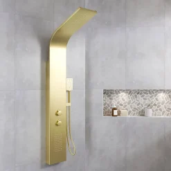 Colonne de douche Effet Pluie - 140x20cm - Acier inoxydable Or brossé