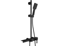 Colonne de douche en acier inoxydable avec tablette - Noir mat - Hauteur réglable - JIZEO