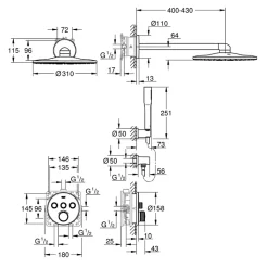 Colonne de douche encastrée thermostatique GROHE Grotherm SmartControl Douchette Euphoria Stick chromé