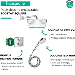 Colonne de douche encastrée thermostatique HANSGROHE Ecostat Square chromé
