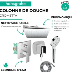 Colonne de douche encastrée mécanique HANSGROHE Vernis Shape Douche de tête Crometta Flexible Métaflex Douchette Crometta chromé