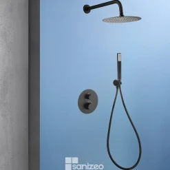 Colonne de Douche Encastrée Thermostatique Anti-Calcaire Noir Mat IMEX GENOVA GTG053/NG
