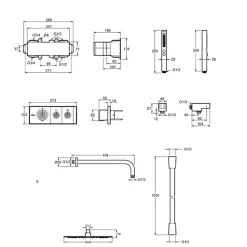 Colonne de douche encastrée thermostatique JACOB DELAFON Metro laiton brossé