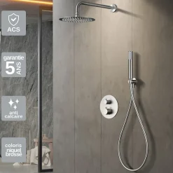 Colonne de Douche Encastrée Thermostatique Anti-Calcaire en Niquel Brossé IMEX MONZA GTM039/NQ
