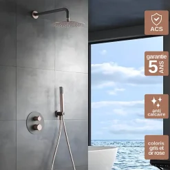 Colonne de Douche Encastrée Thermostatique Anti-Calcaire Gris et Champagne IMEX MONZA GTD038/GC