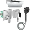 Colonne de douche encastrée mécanique HANSGROHE Vernis Shape Douche de tête Vernis Shape Flexible Isiflex Douchette Pulsify chromé