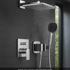 Colonne de douche encastrée mécanique HANSGROHE Vernis Shape Douche de tête Vernis Shape Flexible Isiflex Douchette Pulsify chromé