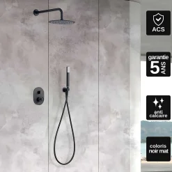 Colonne de Douche Encastrée Anti-Calcaire Noir Mat IMEX OLIMPO GPC033/NG