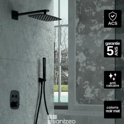 Colonne de Douche Encastrée Anti-Calcaire Noir Mat IMEX HIDRA GPH035/NG