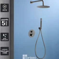 Colonne de Douche Encastrée Thermostatique Anti-Calcaire Black Gun Métal IMEX GENOVA GTG053/BGM